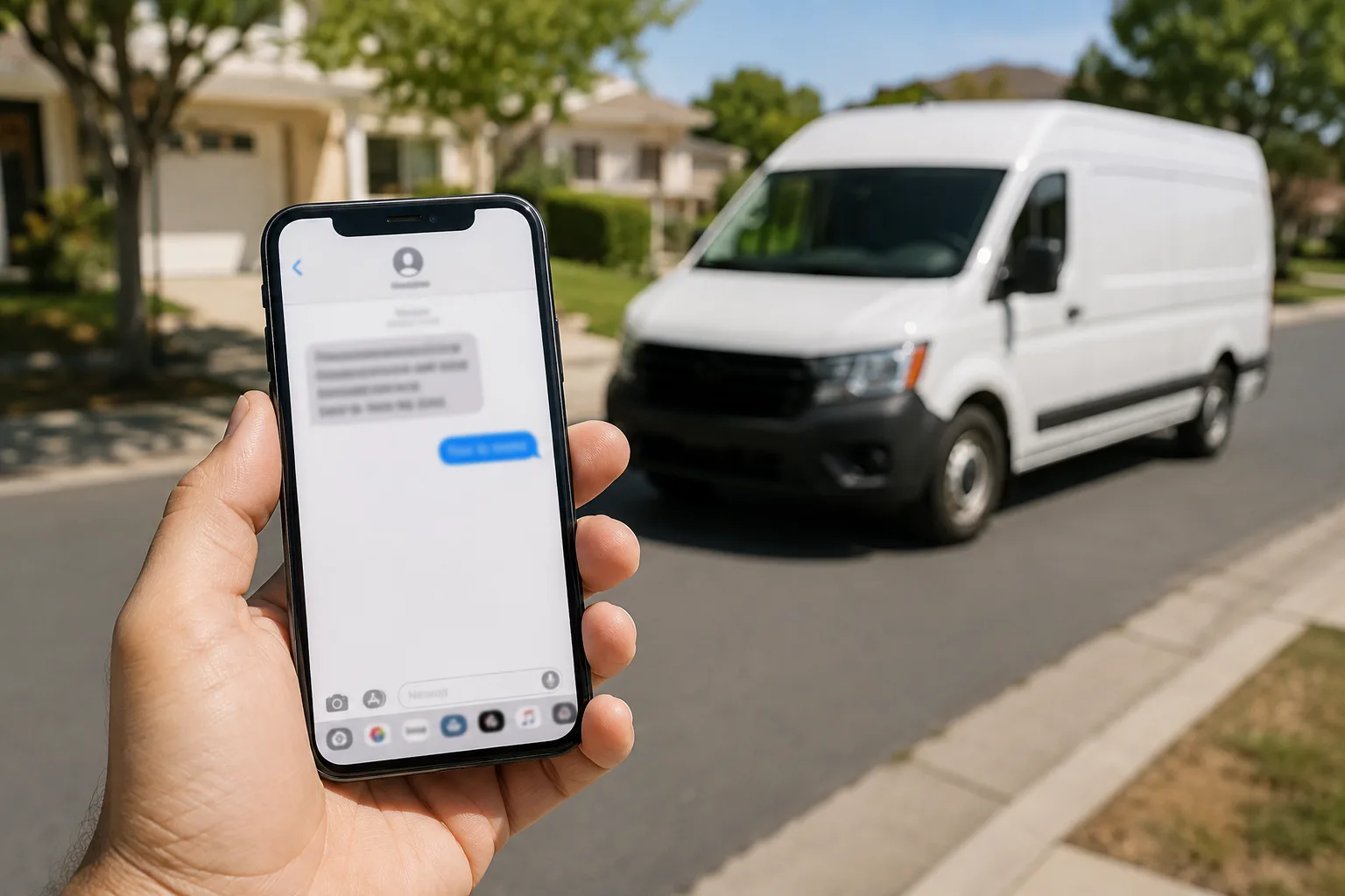 Detailer sending a text message appointment reminder to a customer before arriving